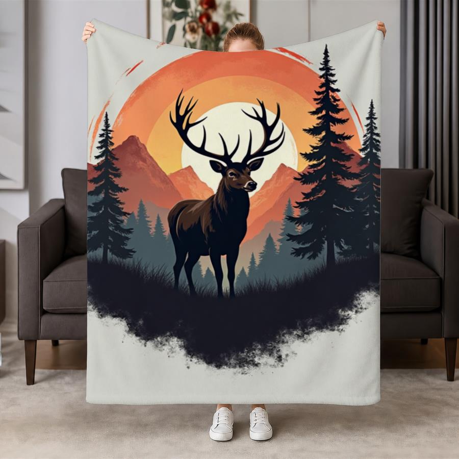 Family Tree Print - Винтажный плед с изображением оленя и